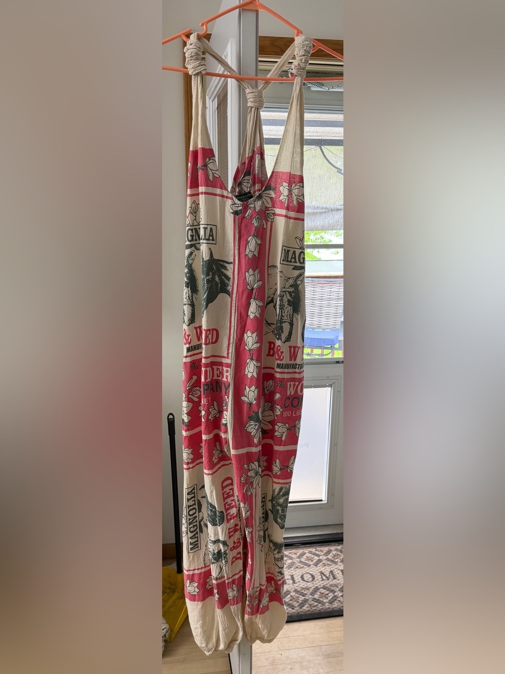 New Kathmandu horse & Cream Printed Cotton overalls